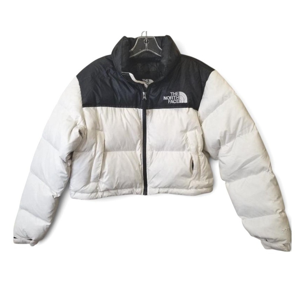 The North Face Nuptse Short Jacket Womens S White Black 700 Fill Down Puffer